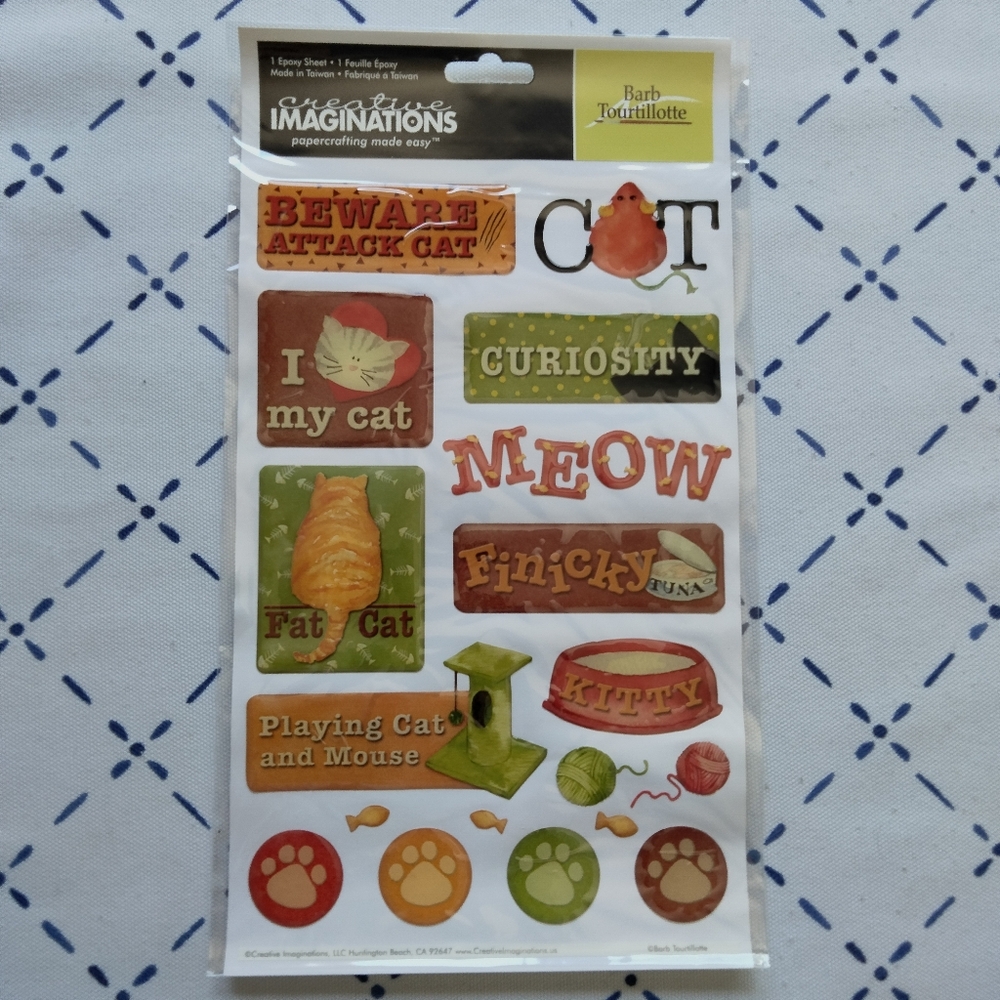 Creative Imaginations Cat-Themed Epoxy Sticker Sheets Scrapbook Craft 6 Sheets